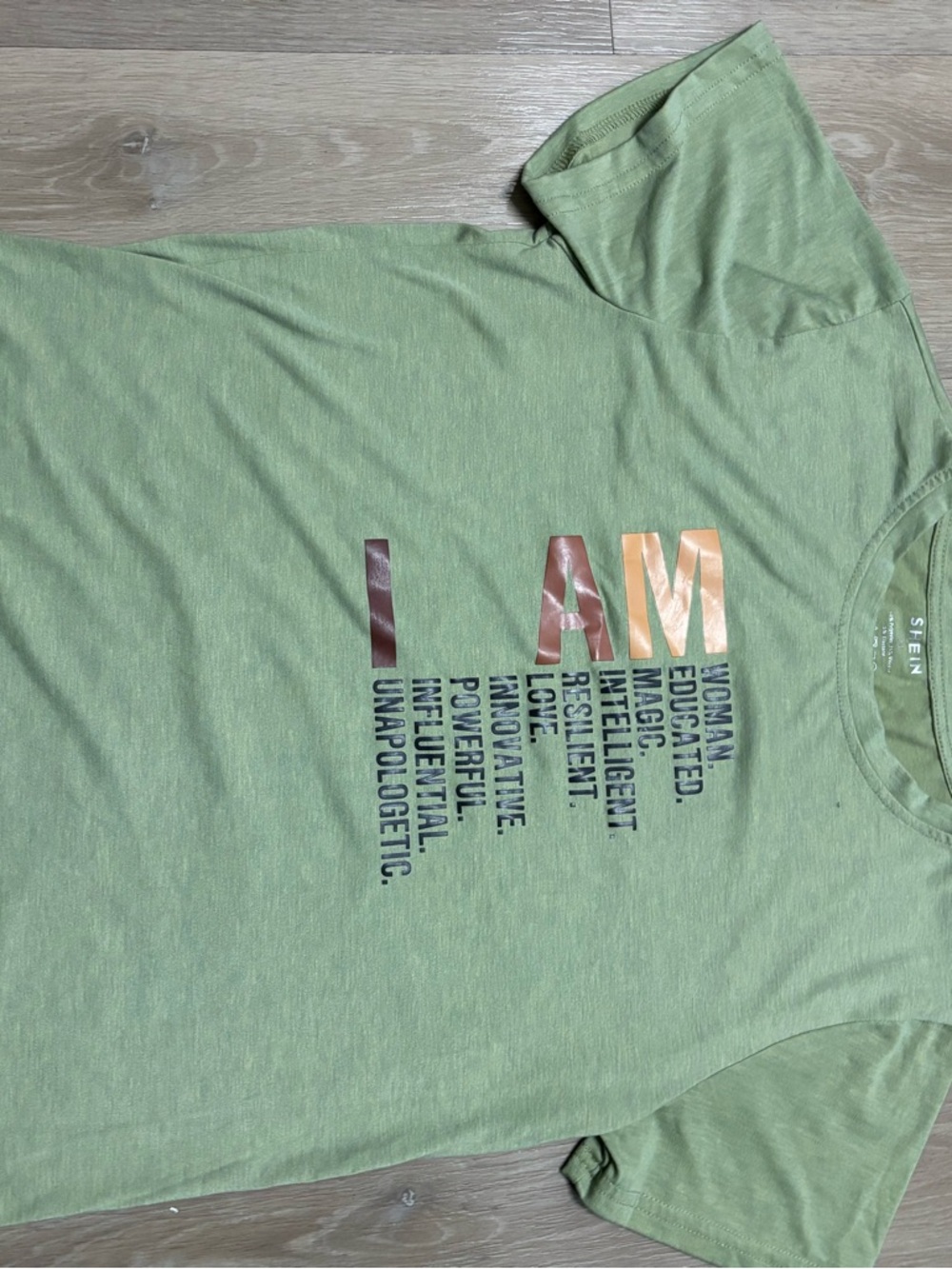 SHEIN Sage Green 'I AM'‎ Graphic Tee